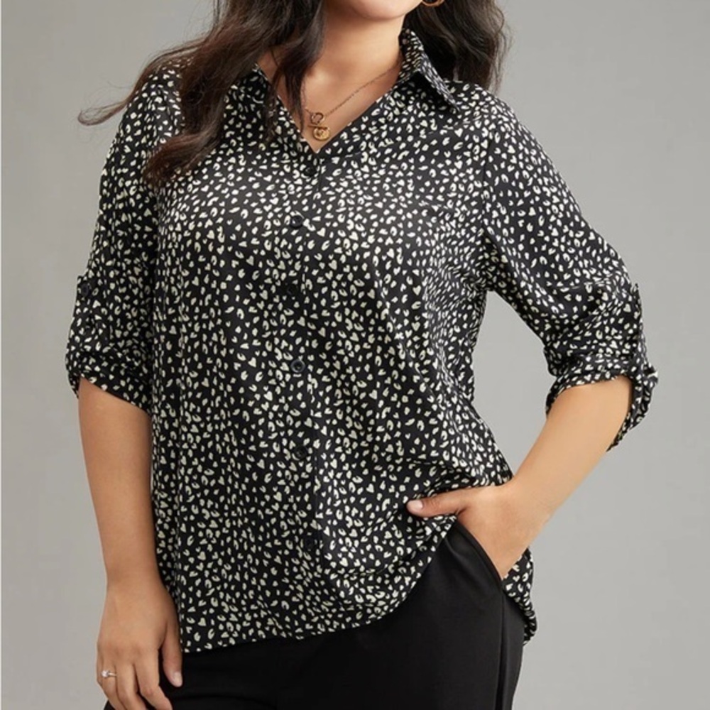 Bloomchic Leopard Black & White Print ‎ Collar Button Through Blouse Sz 1X